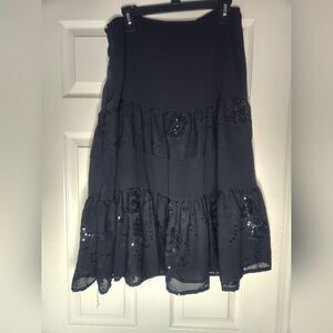 Methode 10 Black Beaded Embroidered Lined Flared Zipper Midi Women’s Skirt